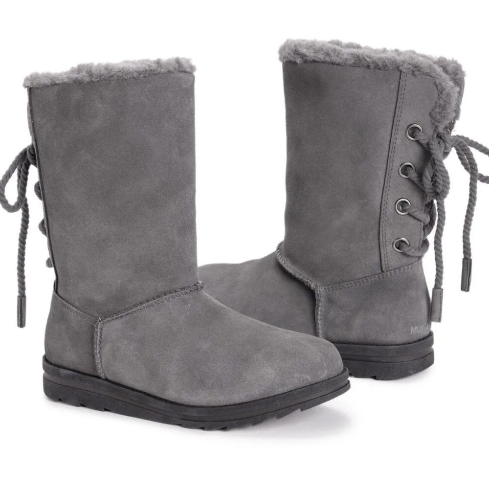 MUK LUKS Mukluk's Women's Ziggy Rodeo Winter Suede Boots 7.5 Dark Grey NEW